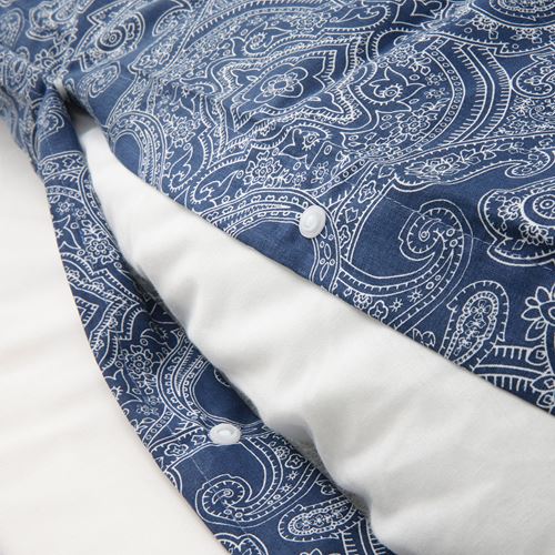 JATTEVALLMO, single quilt cover and pillowcase, dark blue-white, 150x200/50x60 cm