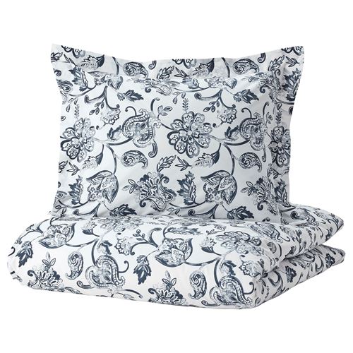 JUNIMAGNOLIA, double quilt cover and 2 pillowcases, white-dark blue, 240x220/50x60 cm