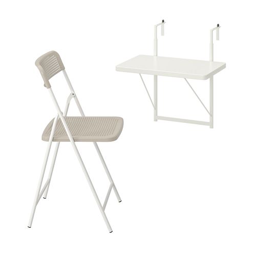 TORPARÖ, balkon masası ve sandalye seti, beyaz-bej, 50 cm