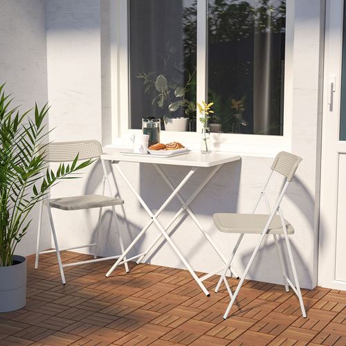 TORPARÖ, katlanabilir masa ve sandalye seti, beyaz-bej, 70 cm
