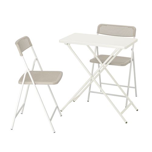 TORPARÖ, katlanabilir masa ve sandalye seti, beyaz-bej, 70 cm