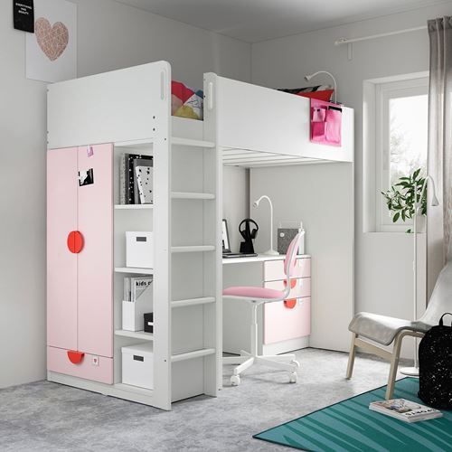SMASTAD white/pale pink 90x200 cm bunk bed IKEA