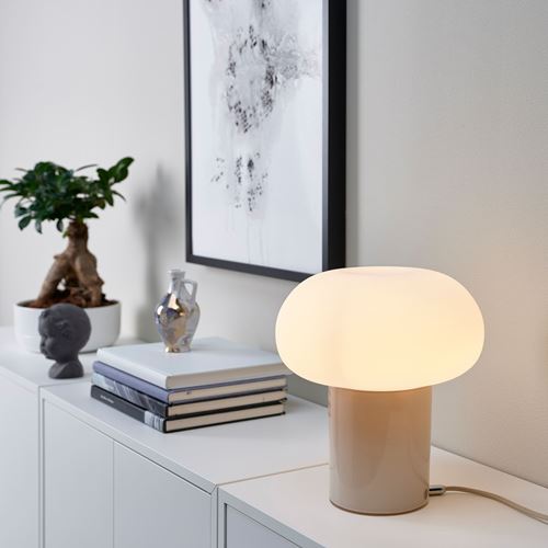DEJSA, table lamp, beige-white, 28 cm