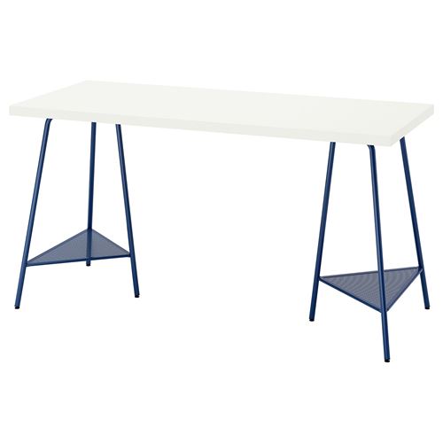 LAGKAPTEN/TILLSLAG, çalışma masası, beyaz-koyu mavi, 140x60 cm