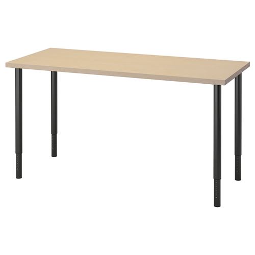 MALSKYTT/OLOV, çalışma masası, huş-siyah, 140x60 cm