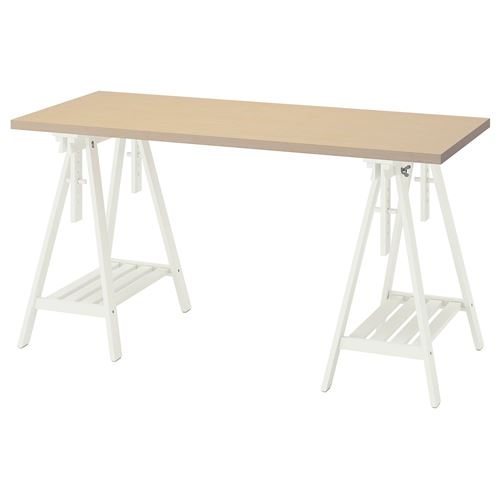 MALSKYTT/MITTBACK, desk, birch/white, 140x60 cm