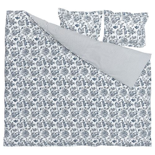 JUNIMAGNOLIA, double quilt cover and 2 pillowcases, white-dark blue, 240x220/50x60 cm