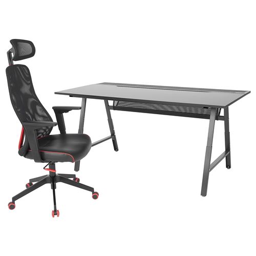 UTESPELARE/MATCHSPEL, oyuncu masası ve sandalyesi, siyah