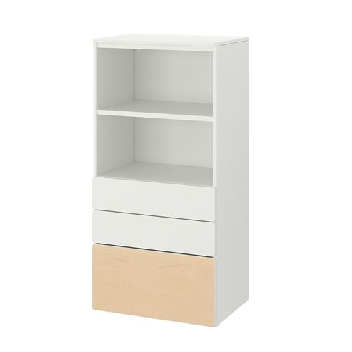 PLATSA/SMASTAD, children's chest of drawers, white/birch, 60x42x123 cm