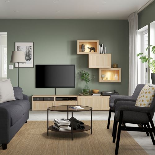 BESTA white stained oak effect/white stained oak eff/clear glass