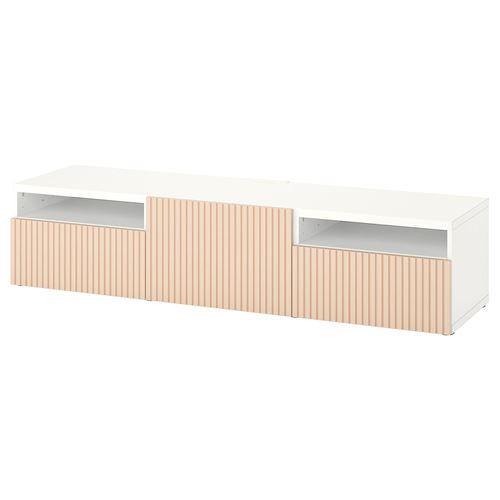 BESTA/BJORKOVIKEN, tv bench, white/birch veneer, 180x42x39 cm
