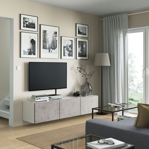 BESTA/KALLVIKEN, tv sehpası, beyaz-açık gri, 180x42x38 cm
