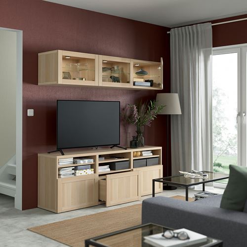 BESTA white stained oak effect/white stained oak eff/clear glass