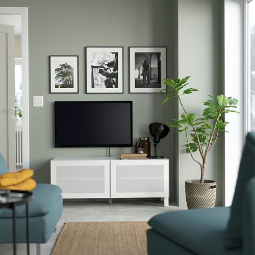 BESTA/MORTVIKEN, tv bench, white, 120x42x48 cm