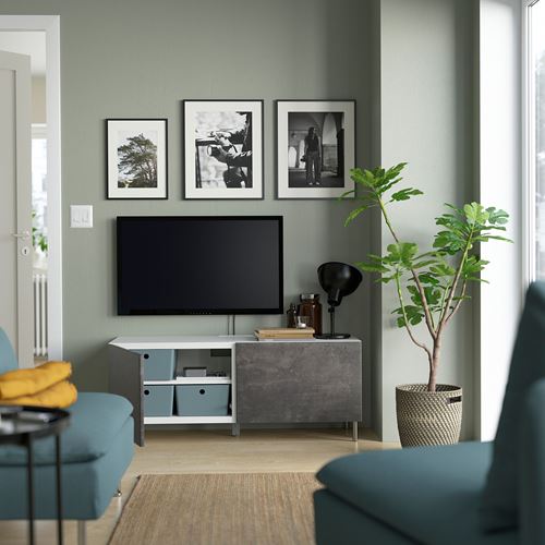 BESTA/KALLVIKEN, tv sehpası, beyaz-koyu gri, 120x42x48 cm