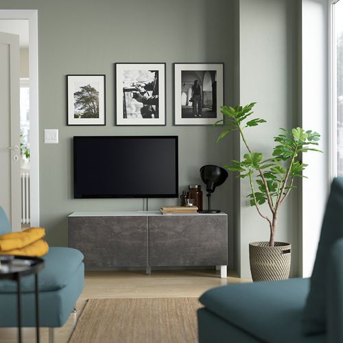 BESTA/KALLVIKEN, tv sehpası, beyaz-koyu gri, 120x42x48 cm