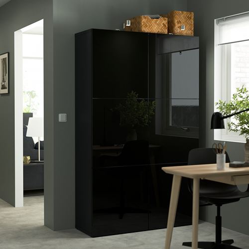 BESTA/SELSVIKEN, storage combination, black-brown/black, 120x42x193 cm