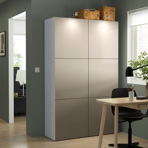 BESTA white/light grey/beige 120x42x193 cm storage combination IKEA