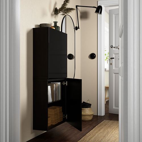 BESTA/SELSVIKEN, wall cabinet, black-brown/black, 60x22x128 cm