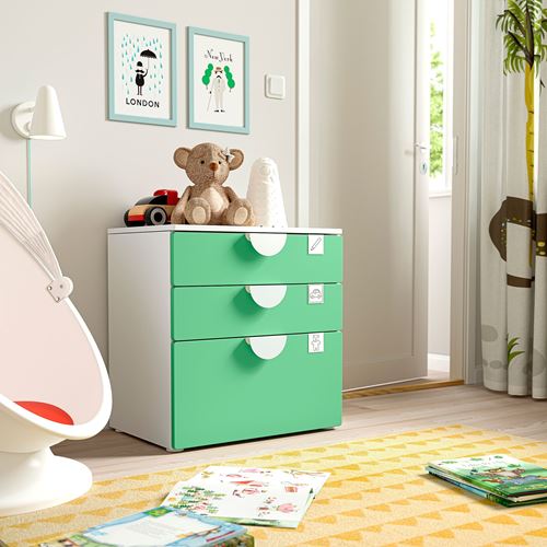 PLATSA/SMASTAD, children's chest of drawers, white/green, 60x42x63 cm