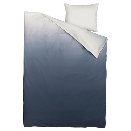 STRANDTRIFT, single quilt cover and pillowcase, white-dark blue, 150x200/50x60 cm