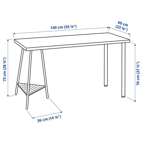 LAGKAPTEN/TILLSLAG, çalışma masası, koyu gri-beyaz, 140x60 cm