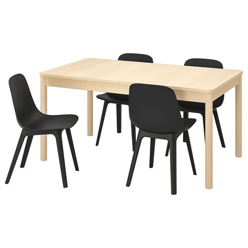 RÖNNINGE/ODGER, yemek masası takımı, huş-antrasit, 4 sandalyeli