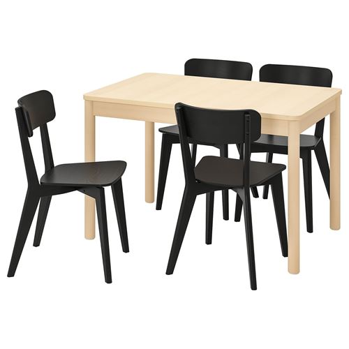 RÖNNINGE/LISABO, mutfak masası takımı, huş-siyah, 4 sandalyeli