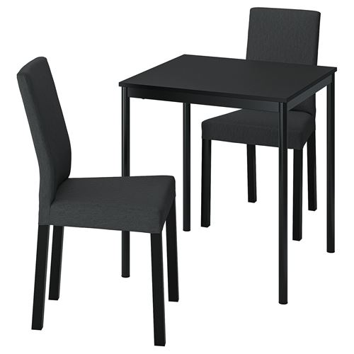 SANDSBERG/KATTIL, mutfak masası takımı, siyah-knisa koyu gri, 2 sandalyeli