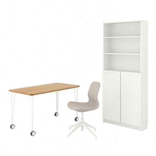  ANFALLARE/LANGFJALL masa, sandalye ve dolap kombinasyonu, bambu-beyaz