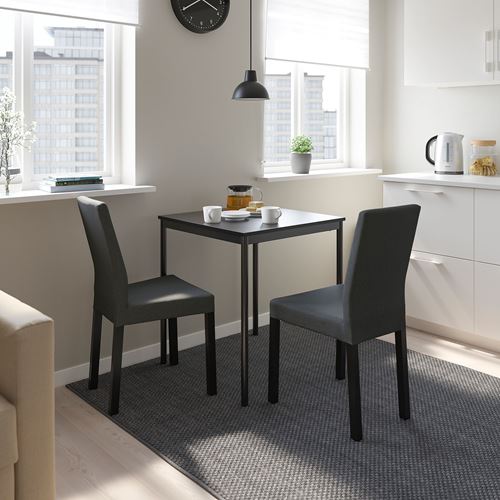 SANDSBERG/KATTIL, mutfak masası takımı, siyah-knisa koyu gri, 2 sandalyeli