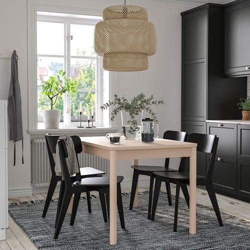 RÖNNINGE/LISABO, mutfak masası takımı, huş-siyah, 4 sandalyeli
