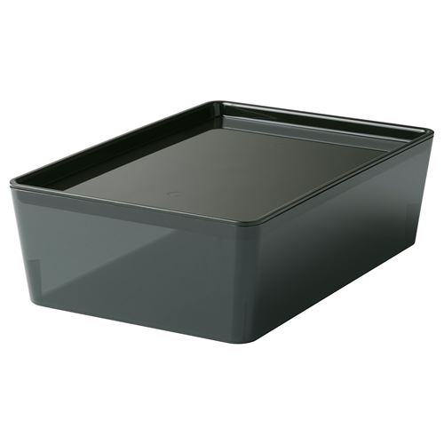 KUGGIS, kapaklı kutu, şeffaf siyah, 18x26x8 cm