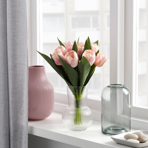 SMYCKA, artificial bouquet, tulip/pink, 35 cm