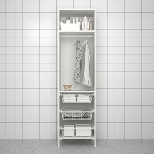 ENHET, yüksek banyo dolabı, beyaz-meşe, 60x62x210 cm