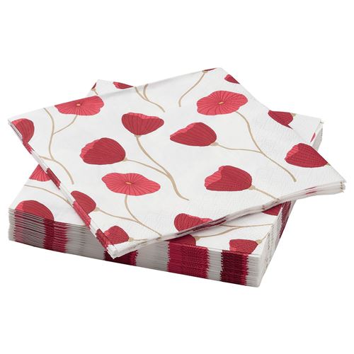 ANLEDNING, paper napkin, white/red, 33x33 cm