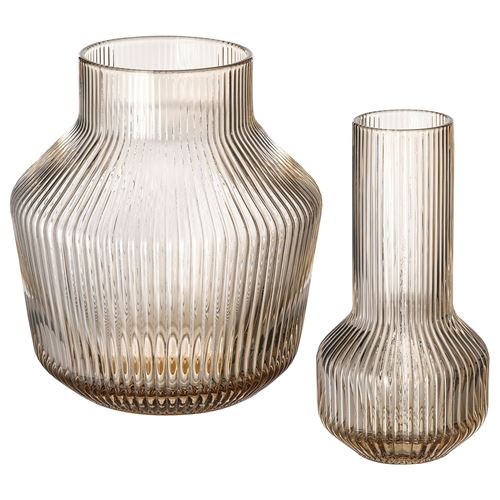 ANLEDNING, vase, set of 2, light brown