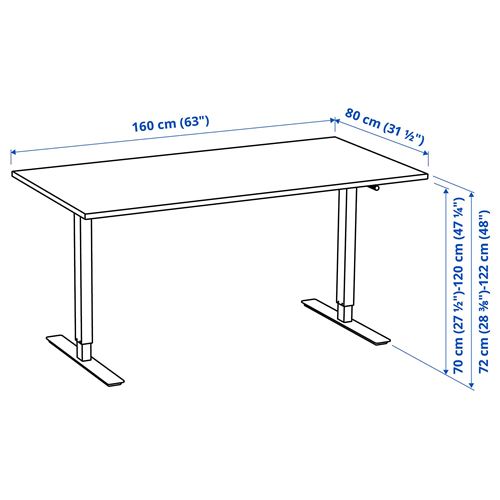 TROTTEN, yüksekliği ayarlanabilen çalışma masası, beyaz, 160x80 cm