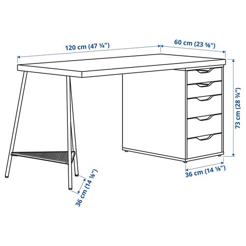 LAGKAPTEN/ALEX, çalışma masası, mavi-beyaz, 120x60 cm
