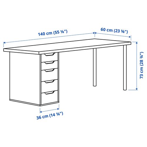 LAGKAPTEN/ALEX, çalışma masası, koyu gri-beyaz, 140x60 cm