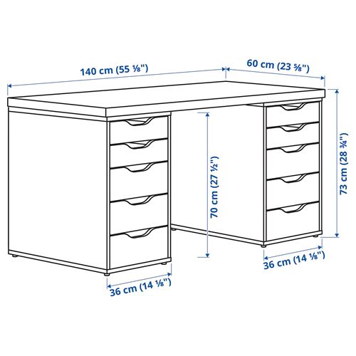 LAGKAPTEN/ALEX, desk, white/black-brown, 140x60 cm