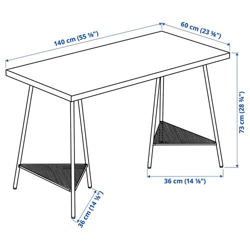 MALSKYTT/TILLSLAG, çalışma masası, huş-siyah, 140x60 cm