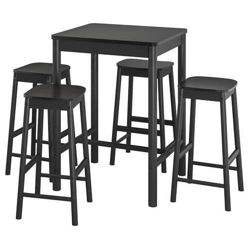 RÖNNINGE, bar masası ve tabure seti, siyah, 4 tabureli
