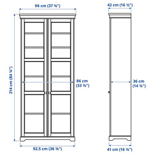 LIATORP, glass-door cabinet, white, 96x214 cm