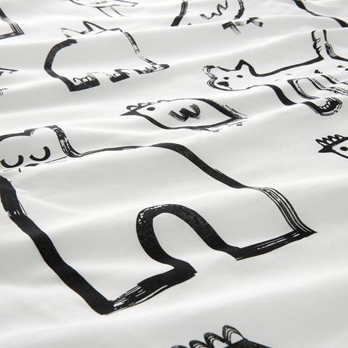 PURPURBRACKA, çift kişilik nevresim takımı, beyaz-siyah, 240x220/50x60 cm