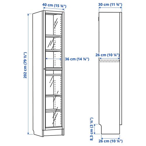 BILLY/OXBERG, bookcase, white, 40x202x30 cm