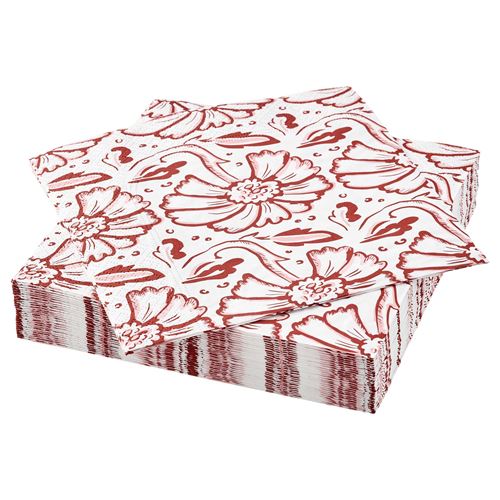 SOMMARFLADER, paper napkin, white/red, 33x33 cm