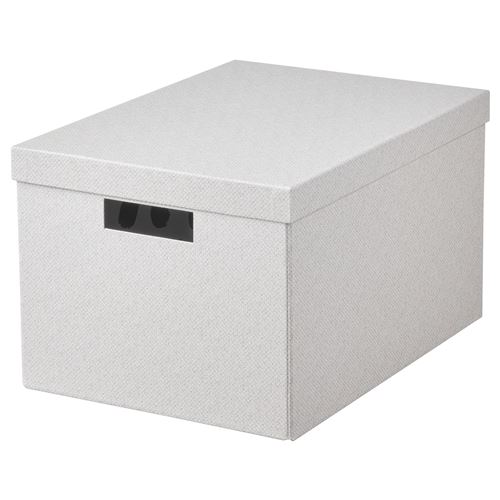 TJENA, kapaklı saklama kutusu, beyaz-bej, 25x35x20 cm