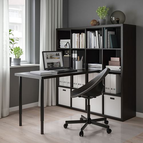 LAGKAPTEN/KALLAX, kitaplıklı çalışma masası, venge-siyah