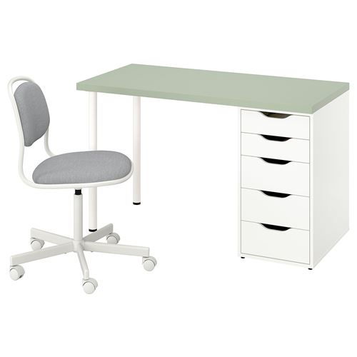 LAGKAPTEN/ALEX, çalışma masası ve sandalye, açık yeşil-beyaz